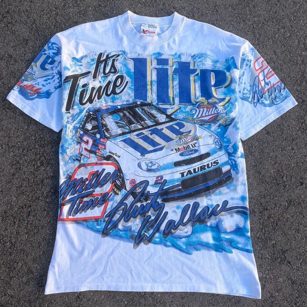 Vintage Nascar Miller Lite AOP XL Made in USA Shirt